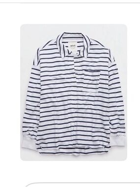 aerie White Navy Striped Pullover Shirt size XS
